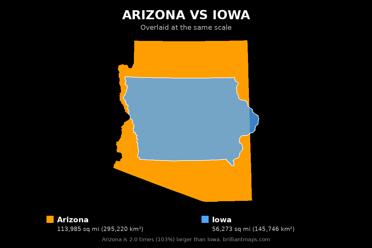 Arizona vs Iowa Size Comparison Map