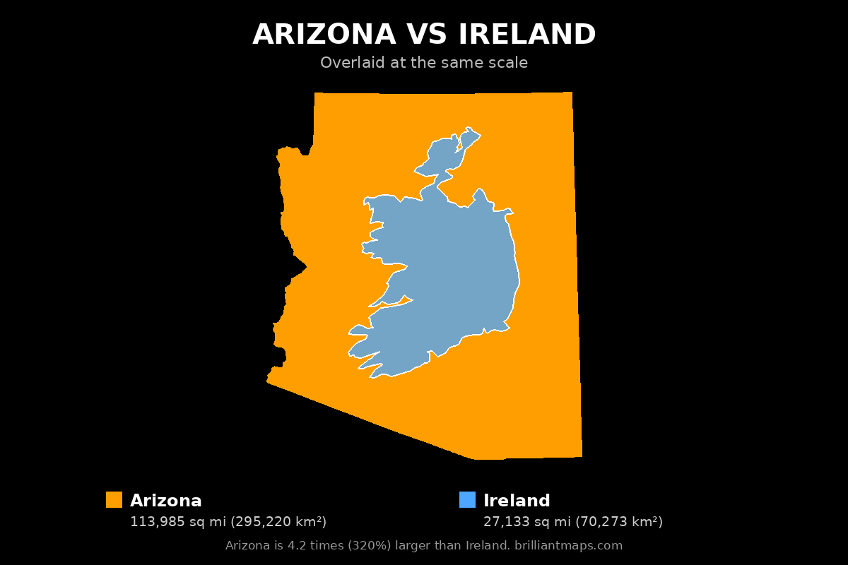 Arizona vs Ireland Size Comparison Map