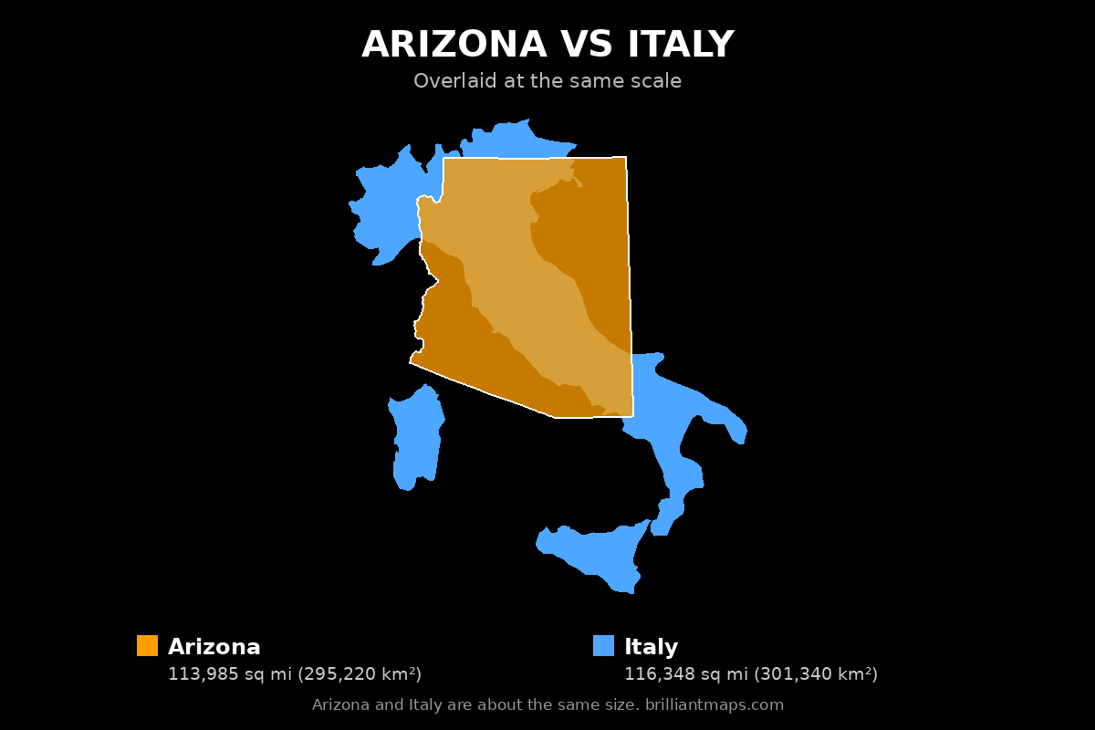 Arizona vs Italy Size Comparison Map