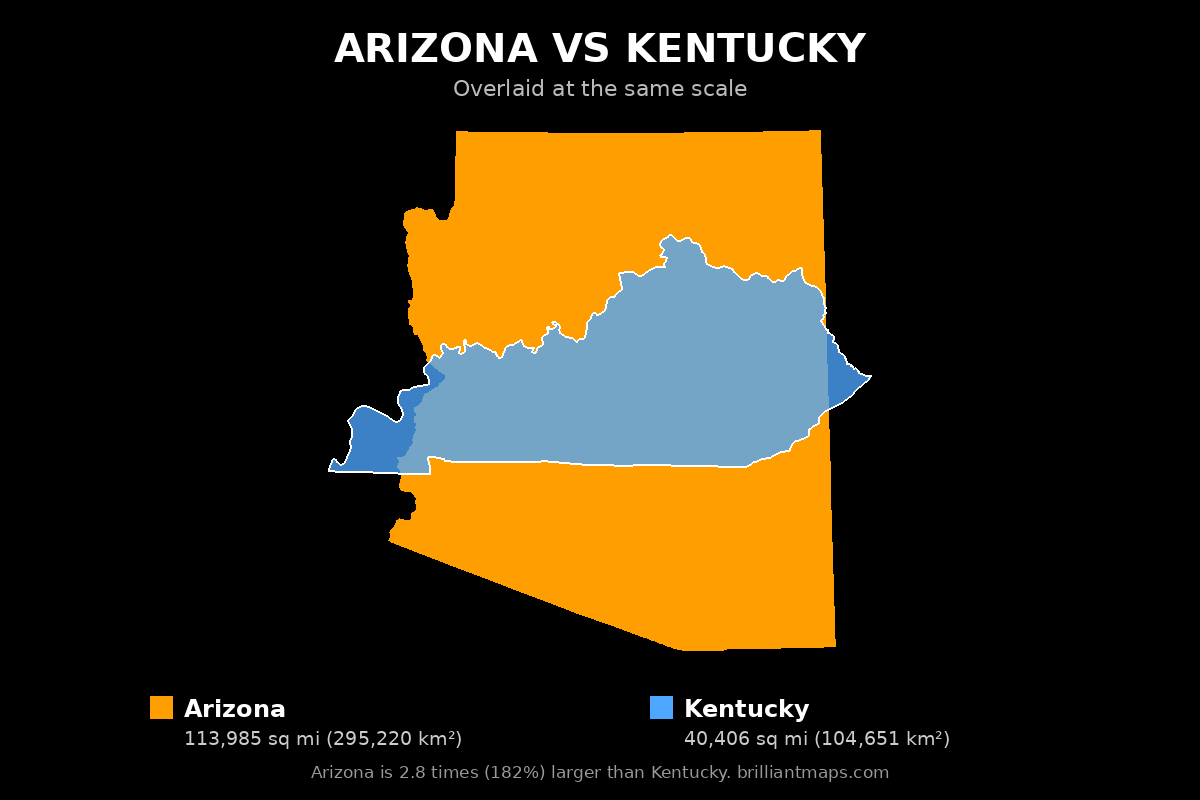 Arizona vs Kentucky Size Comparison Map