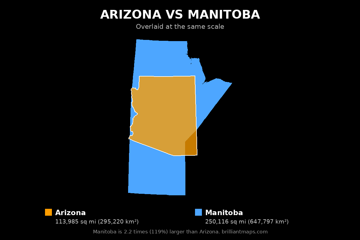 Arizona vs Manitoba Size Comparison Map