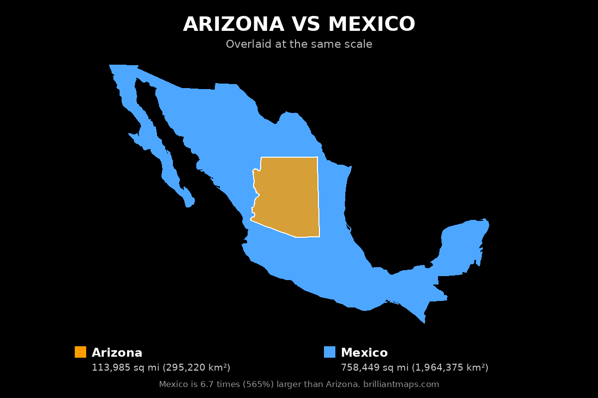 Arizona vs Mexico Size Comparison Map