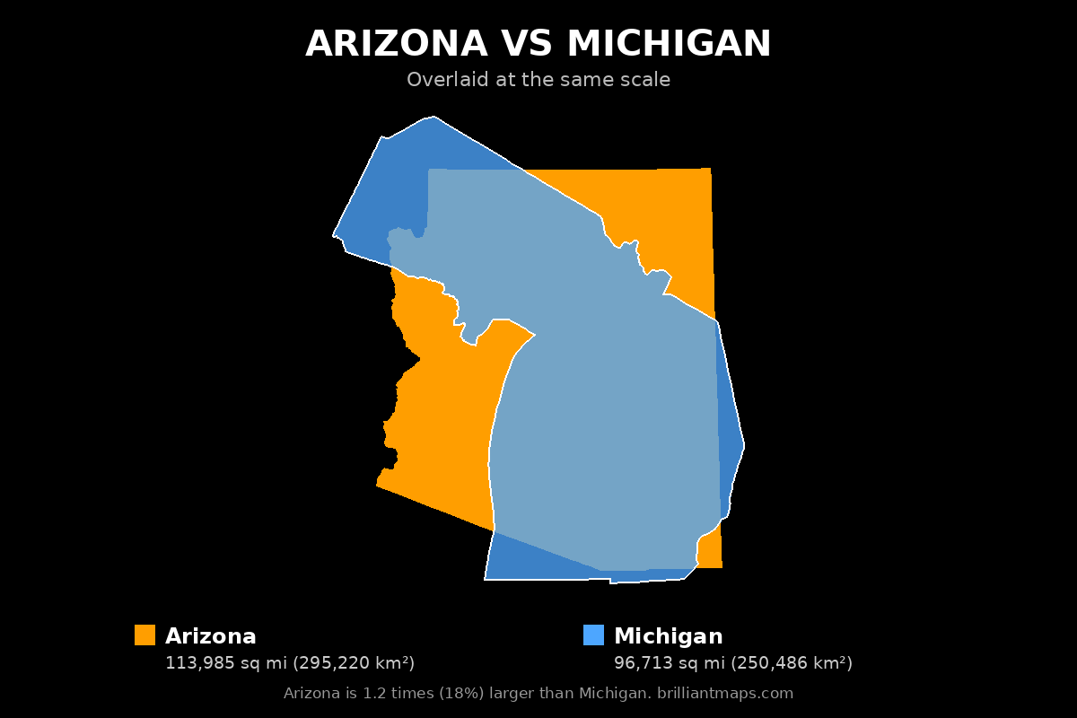 Arizona vs Michigan Size Comparison Map