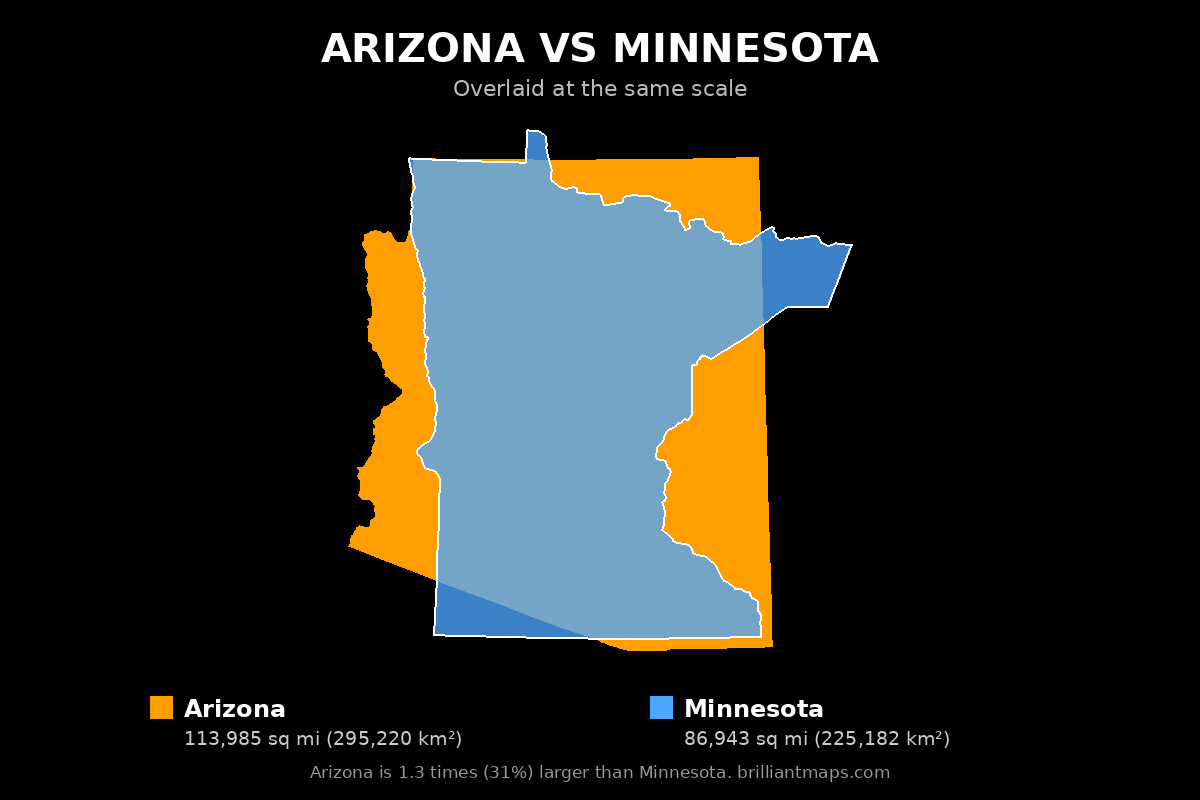 Arizona vs Minnesota Size Comparison Map