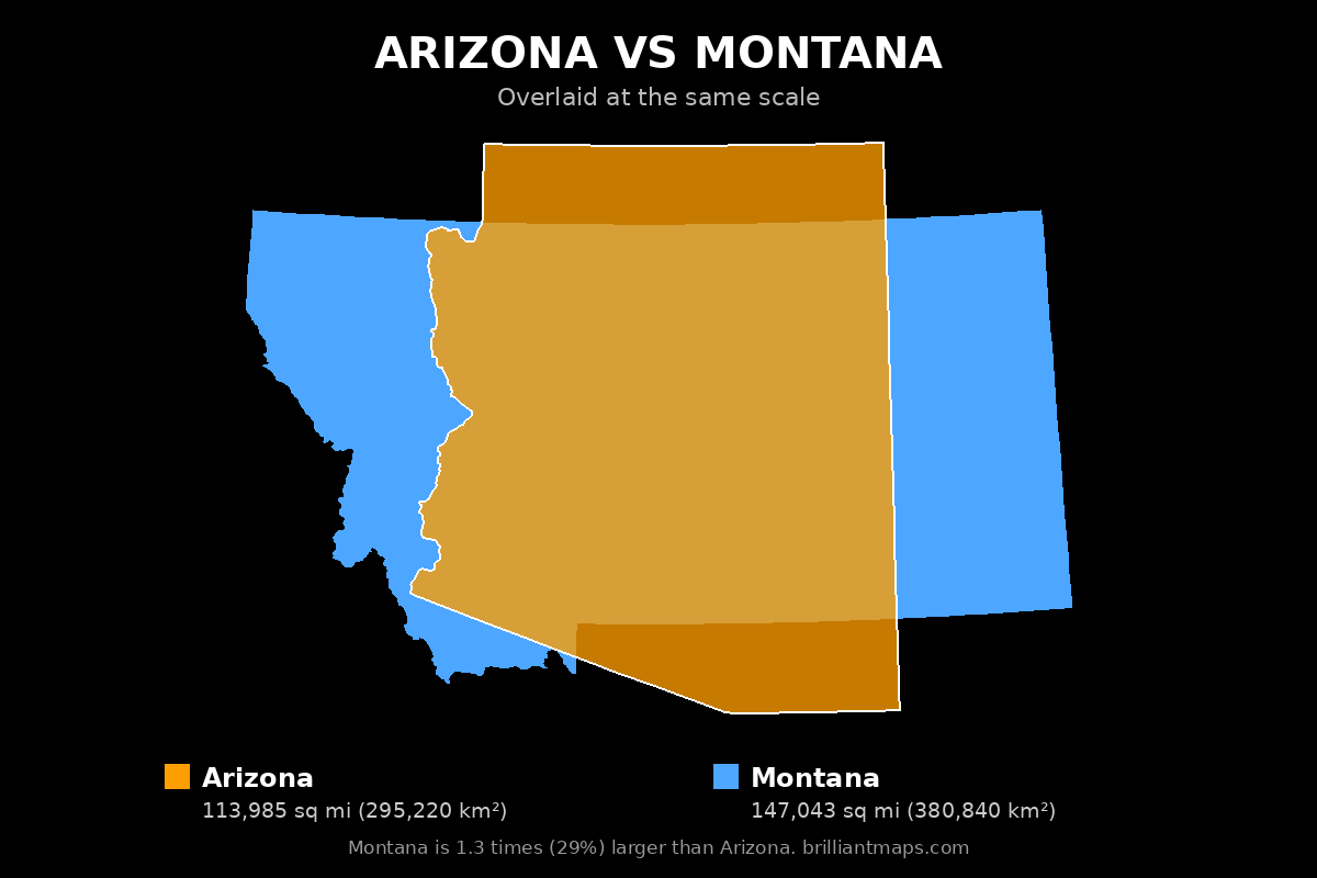 Arizona vs Montana Size Comparison Map
