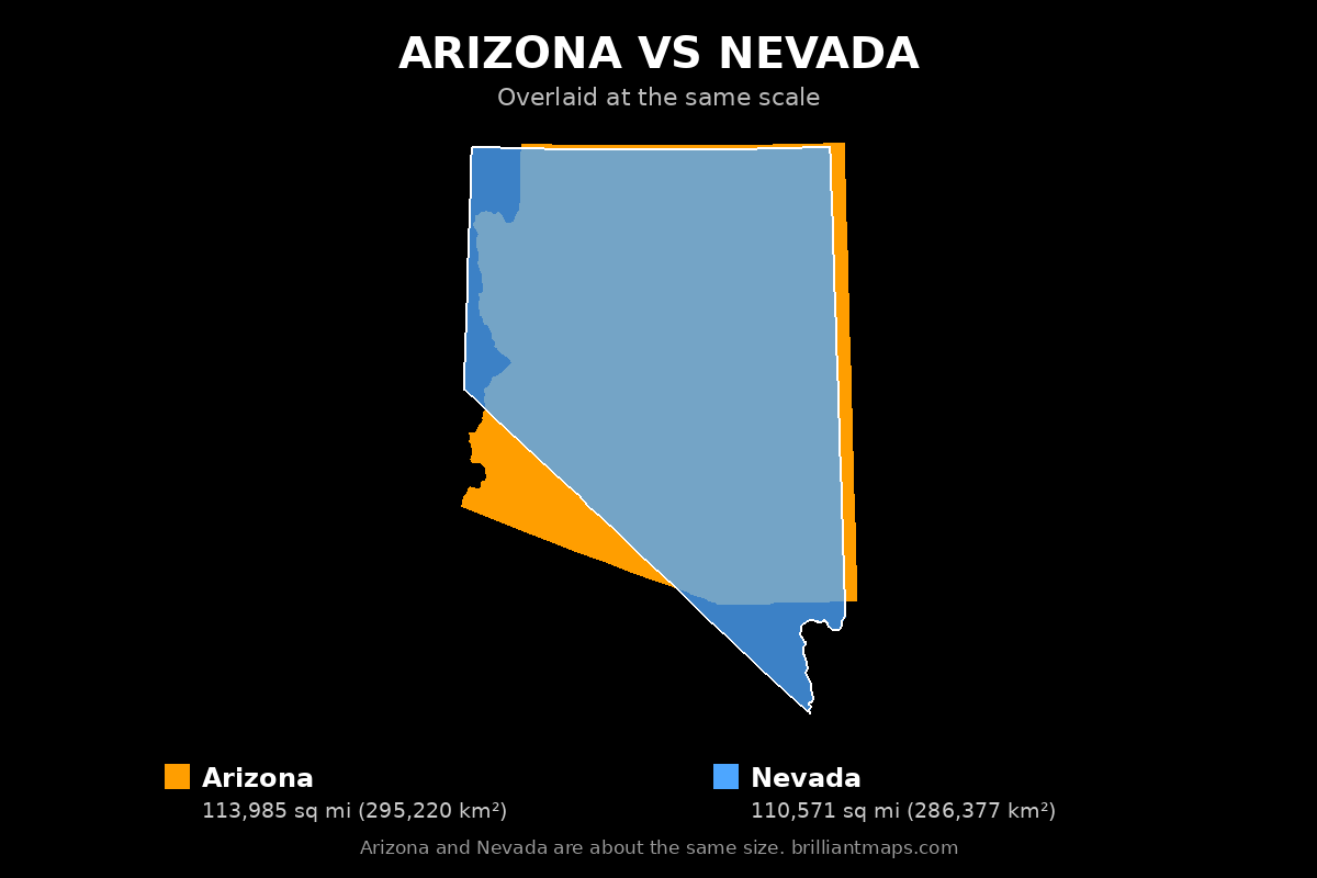 Arizona vs Nevada Size Comparison Map