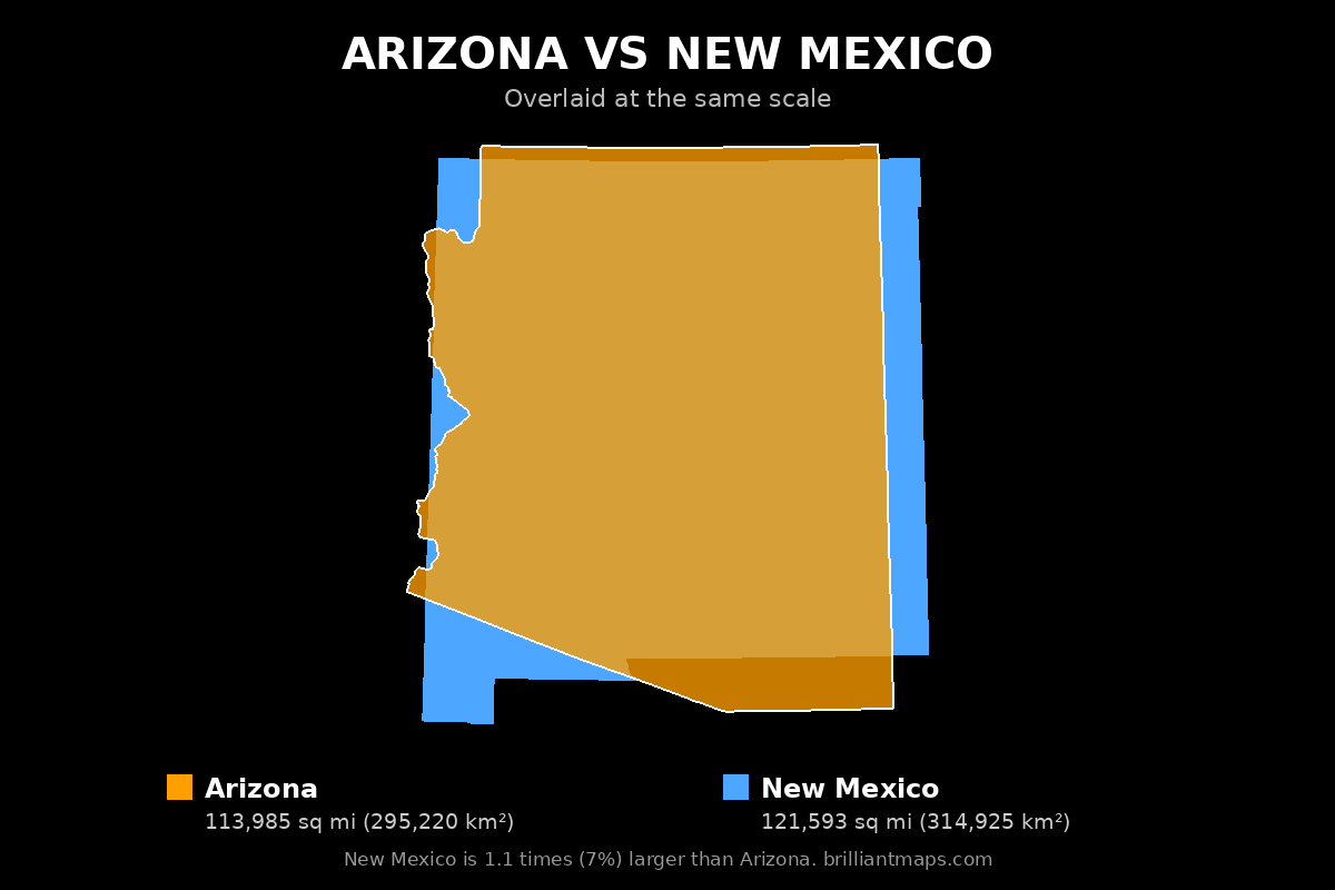 Arizona vs New Mexico Size Comparison Map