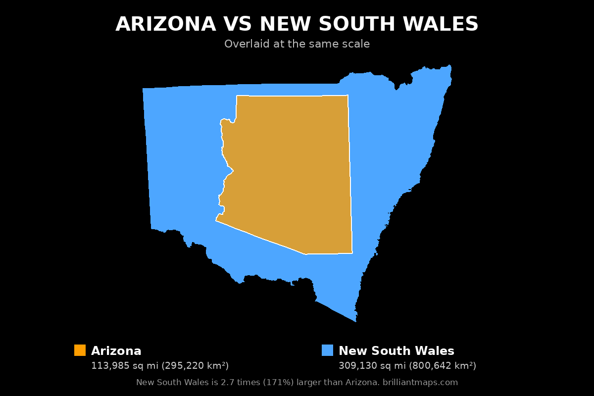 Arizona vs New South Wales Size Comparison Map