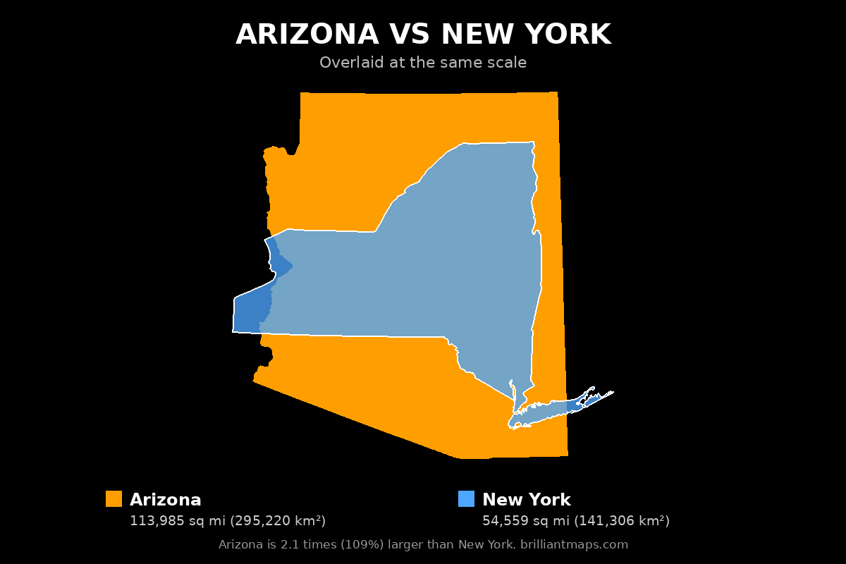 Arizona vs New York Size Comparison Map