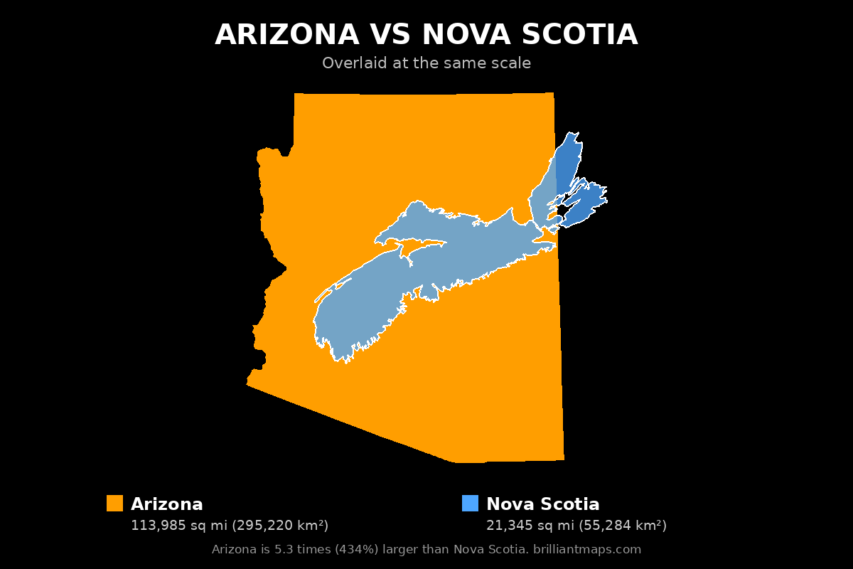 Arizona vs Nova Scotia Size Comparison Map