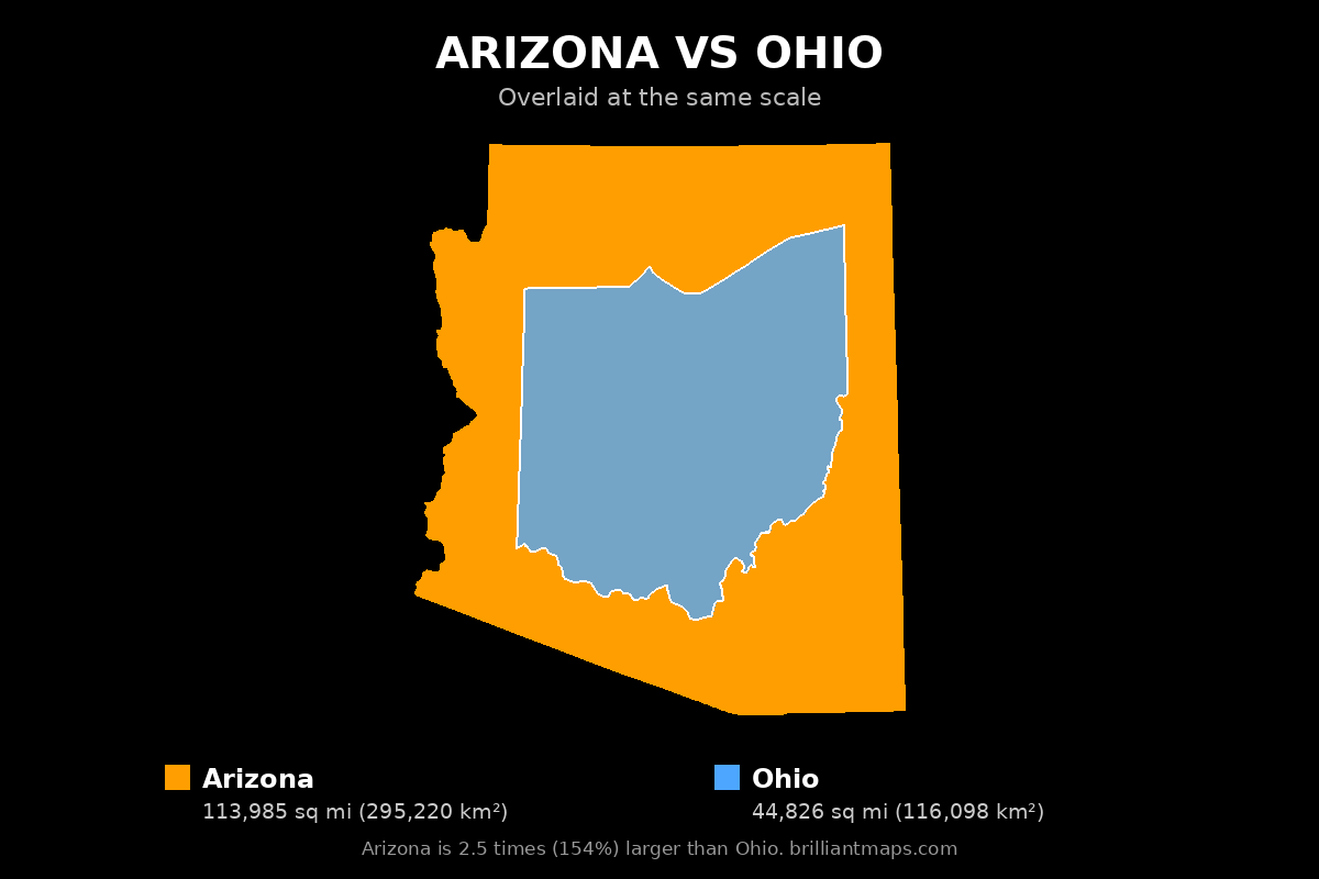 Arizona vs Ohio Size Comparison Map