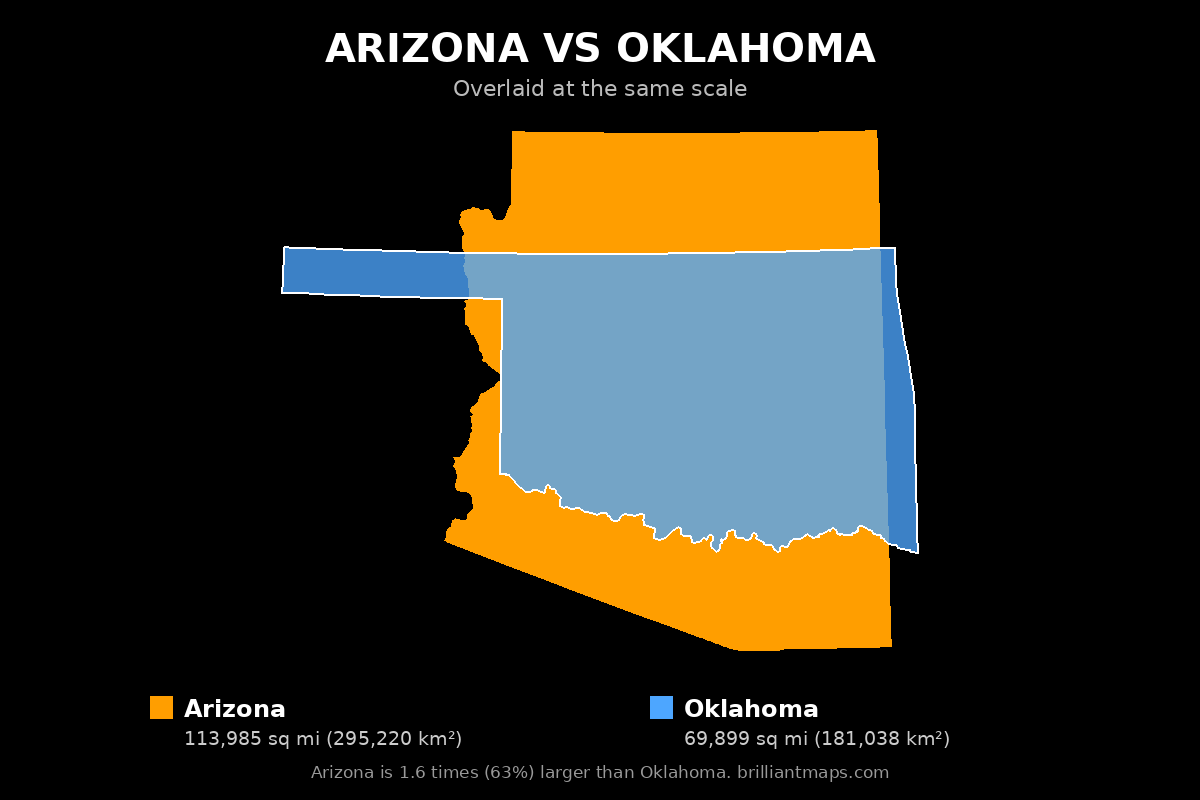 Arizona vs Oklahoma Size Comparison Map