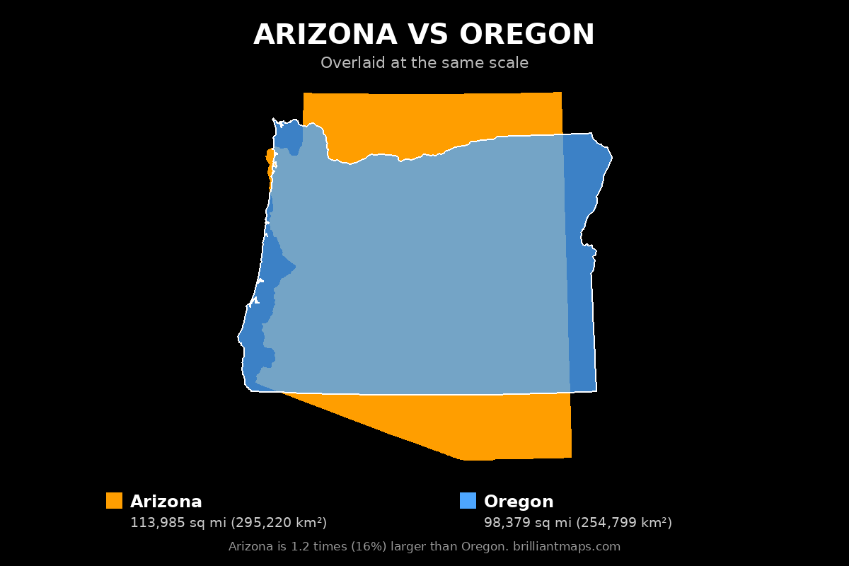 Arizona vs Oregon Size Comparison Map