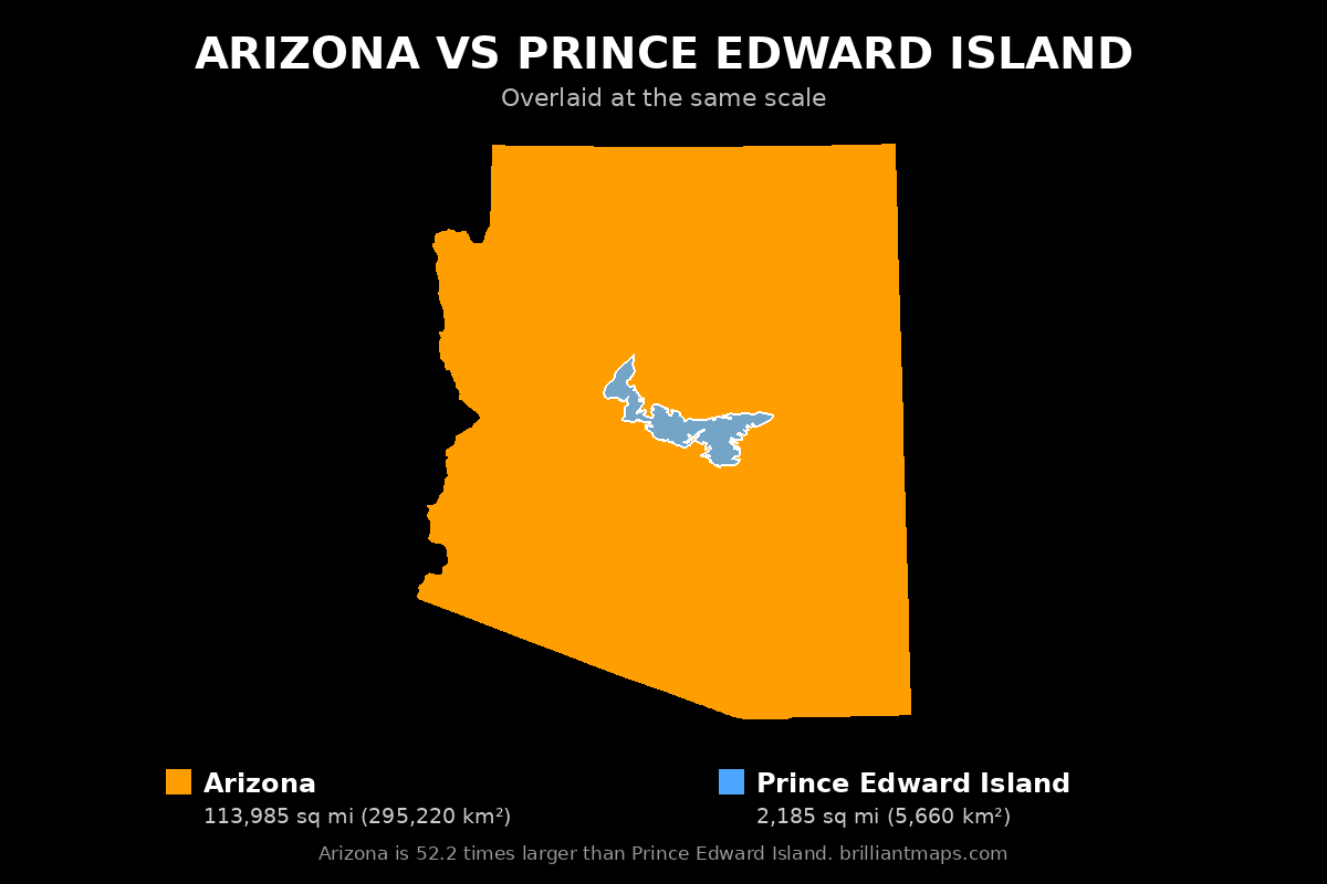 Arizona vs Prince Edward Island Size Comparison Map
