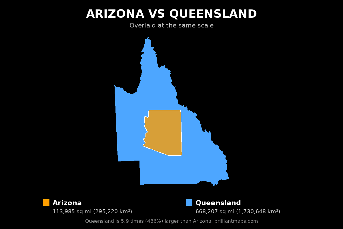 Arizona vs Queensland Size Comparison Map