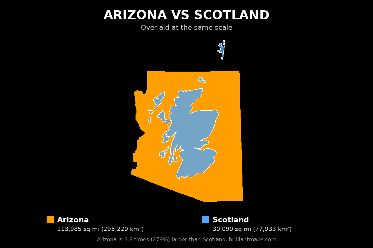 Arizona vs Scotland Size Comparison Map