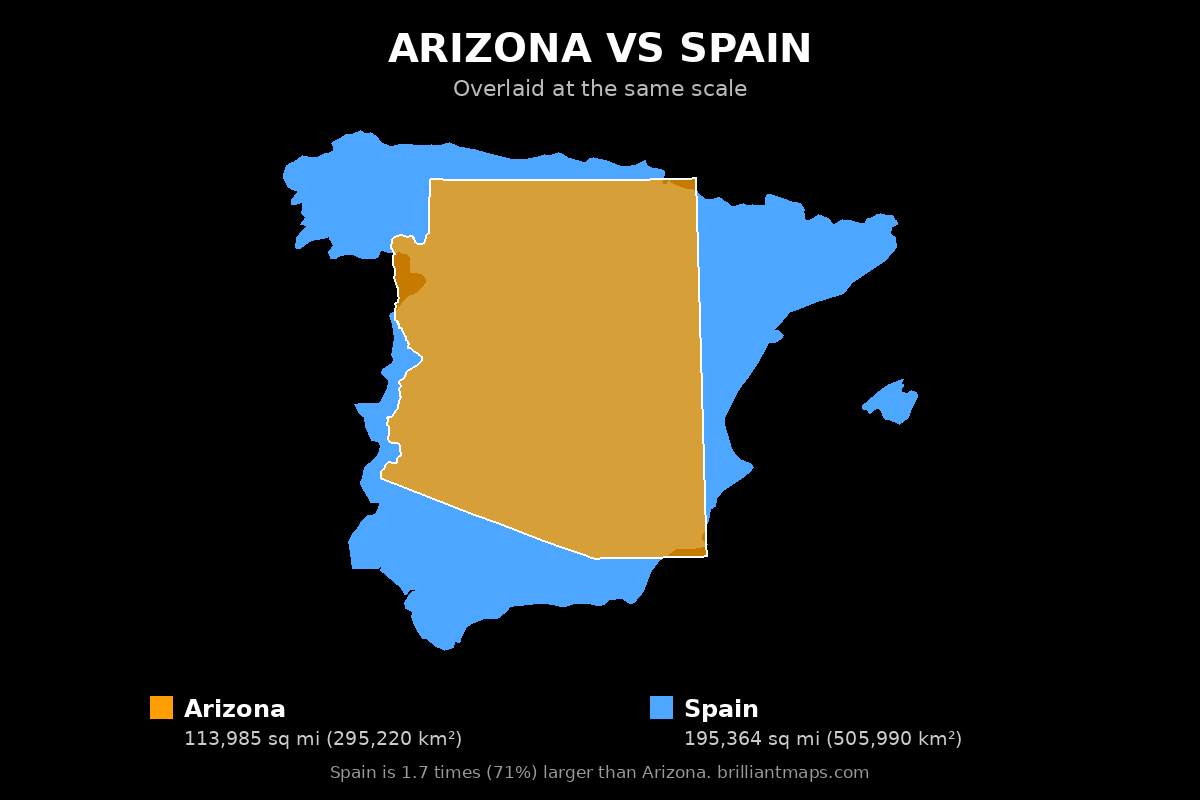 Arizona vs Spain Size Comparison Map