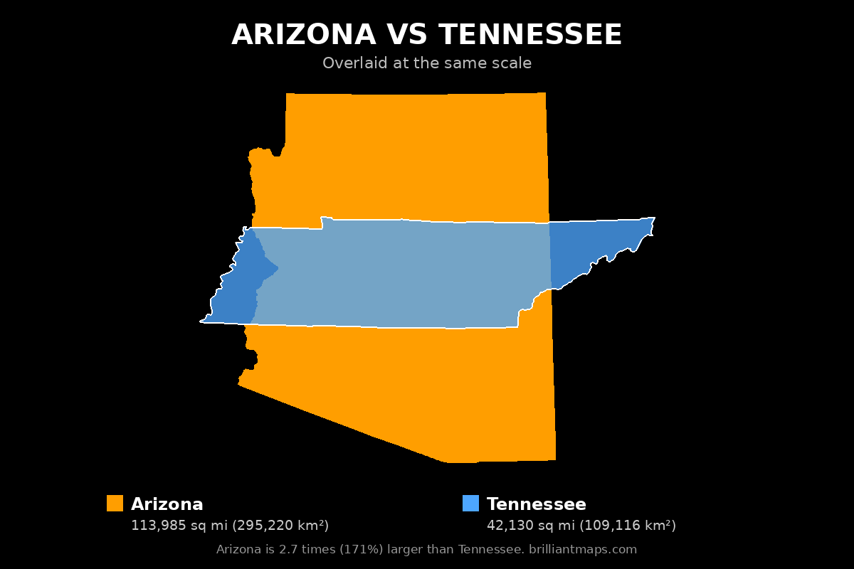 Arizona vs Tennessee Size Comparison Map