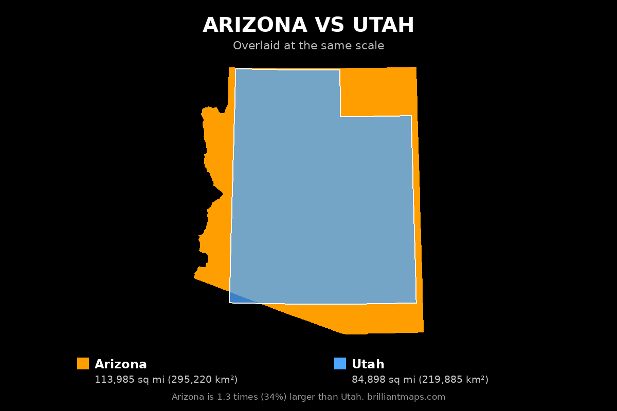 Arizona vs Utah Size Comparison Map