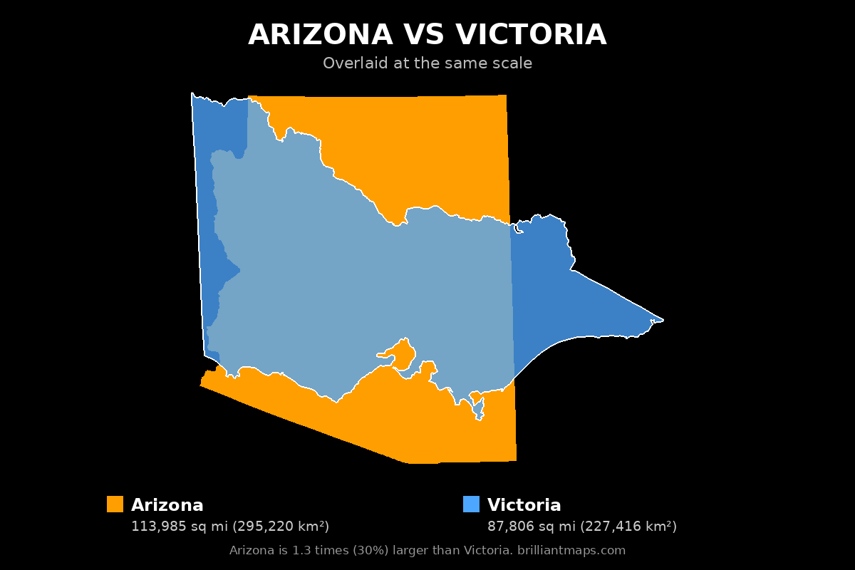 Arizona vs Victoria Size Comparison Map