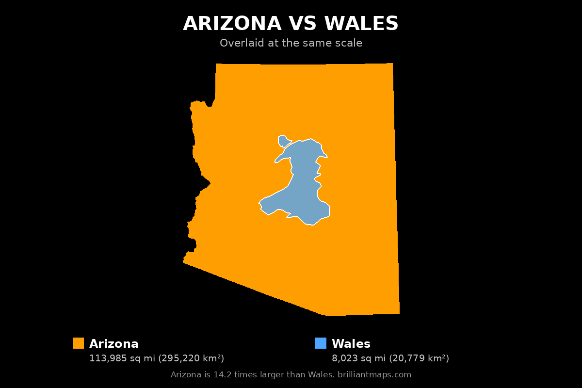 Arizona vs Wales Size Comparison Map