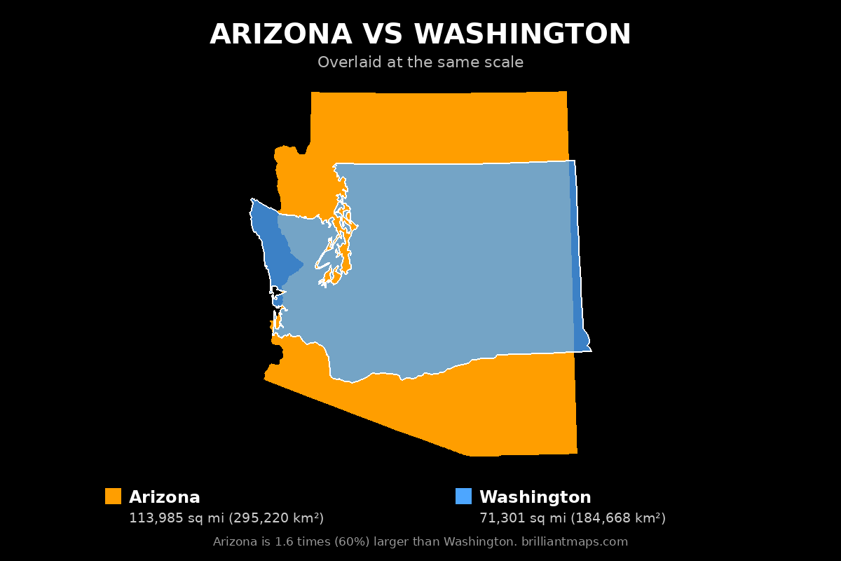 Arizona vs Washington Size Comparison Map