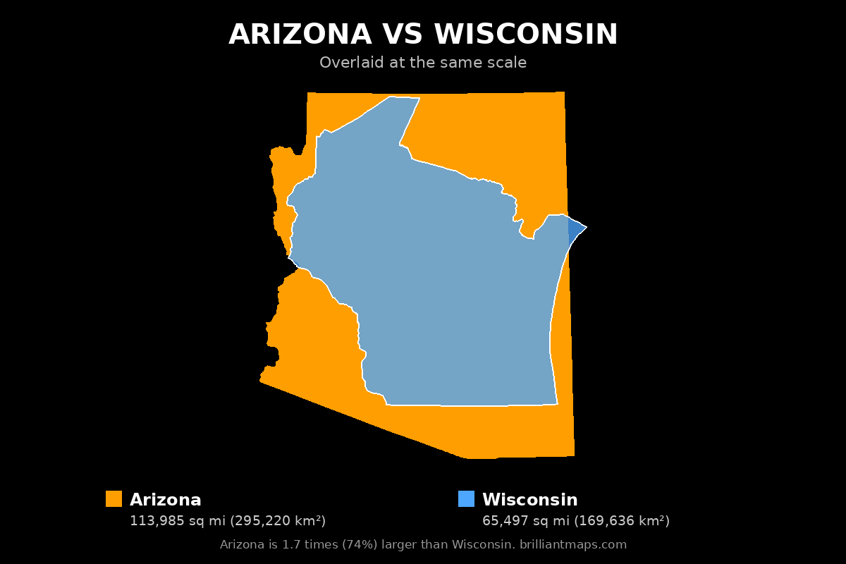 Arizona vs Wisconsin Size Comparison Map