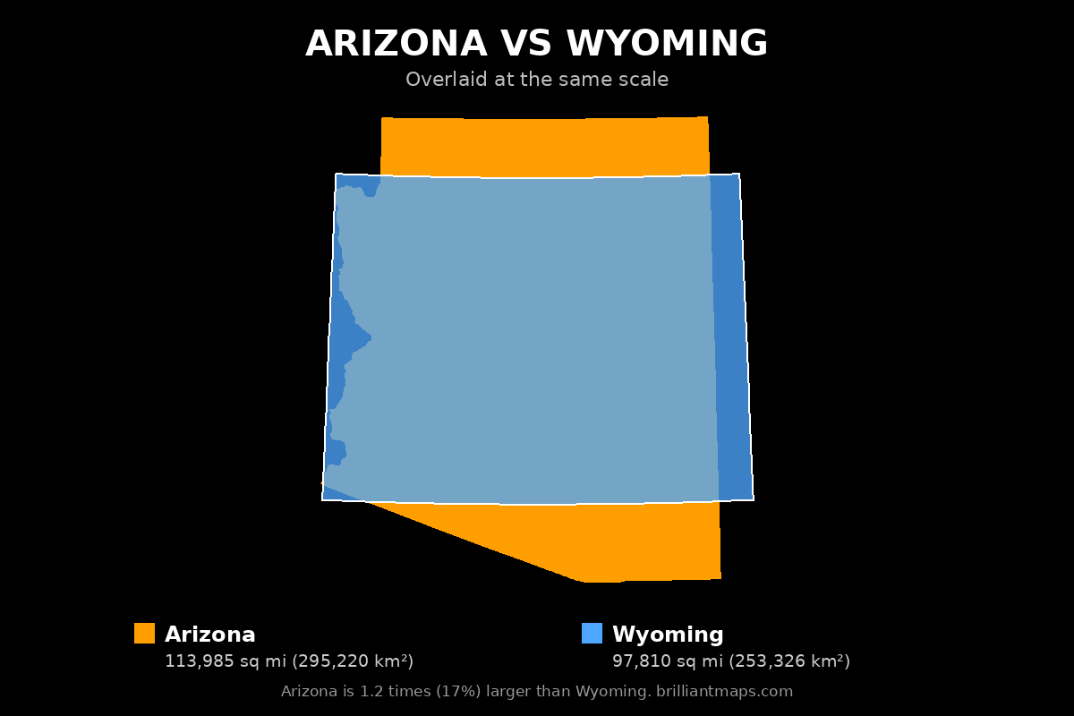 Arizona vs Wyoming Size Comparison Map