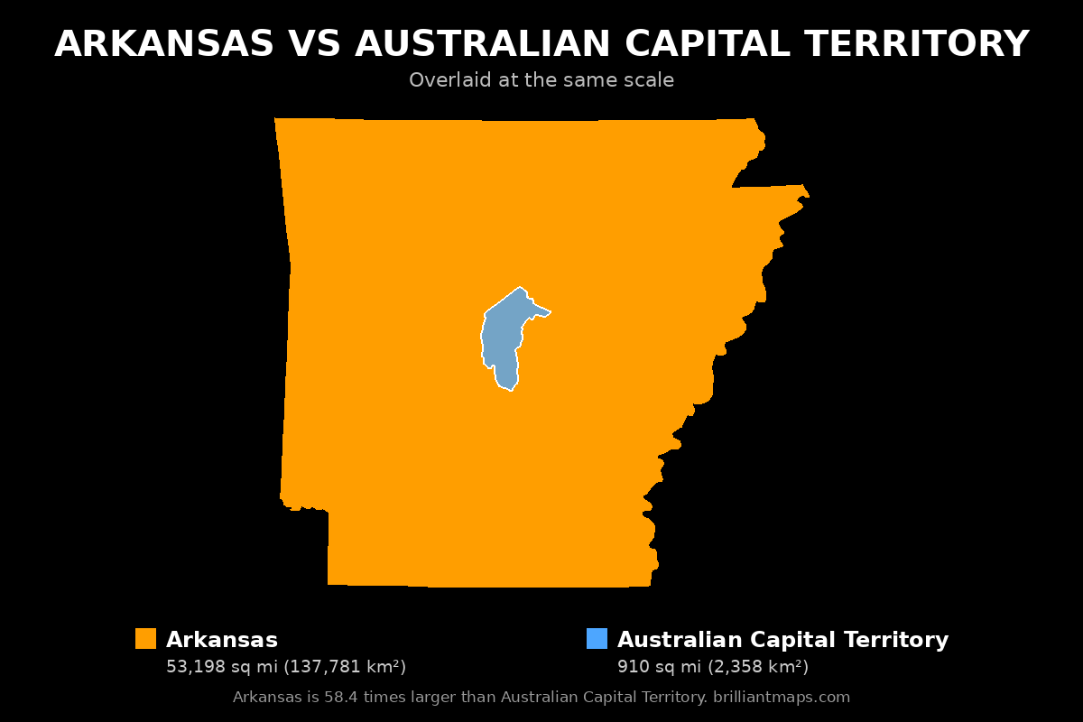 Arkansas vs Australian Capital Territory Size Comparison Map