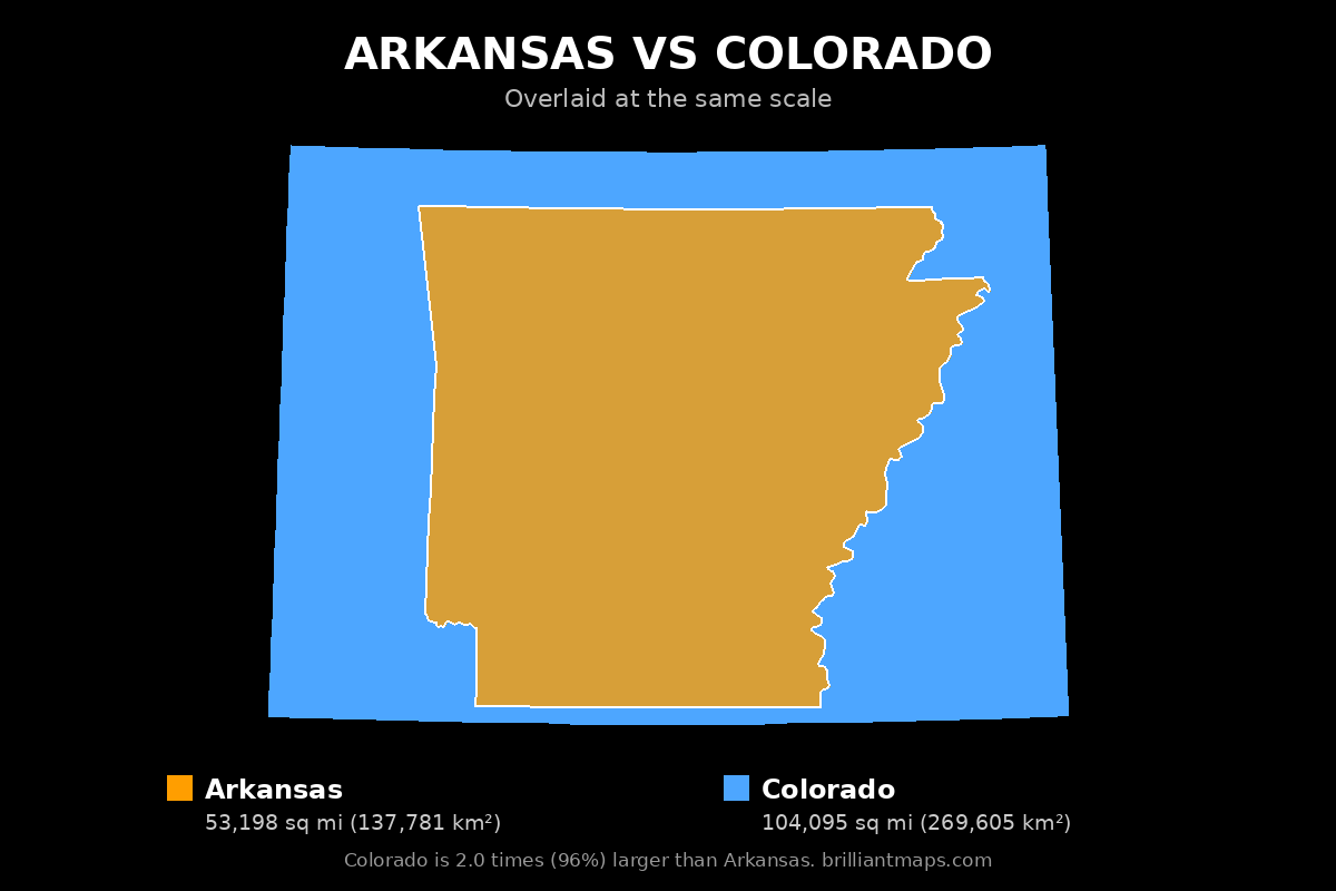 Arkansas vs Colorado Size Comparison Map