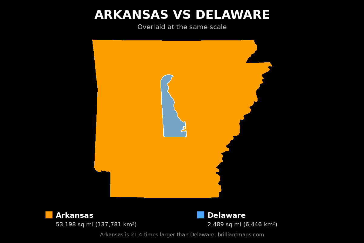 Arkansas vs Delaware Size Comparison Map