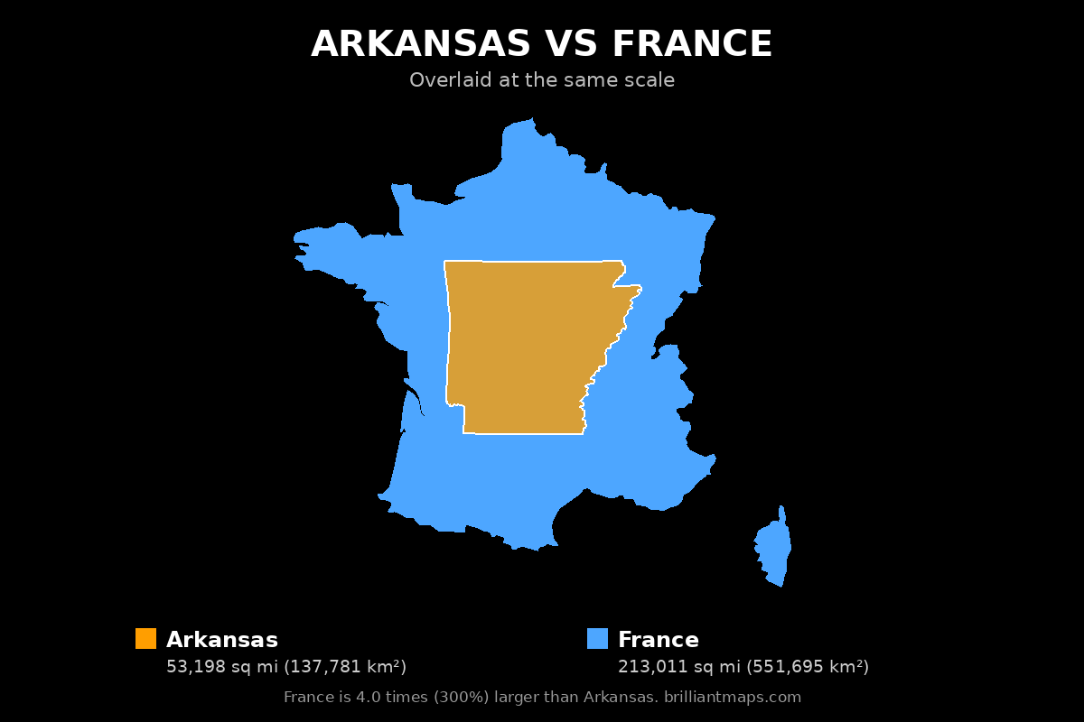Arkansas vs France Size Comparison Map
