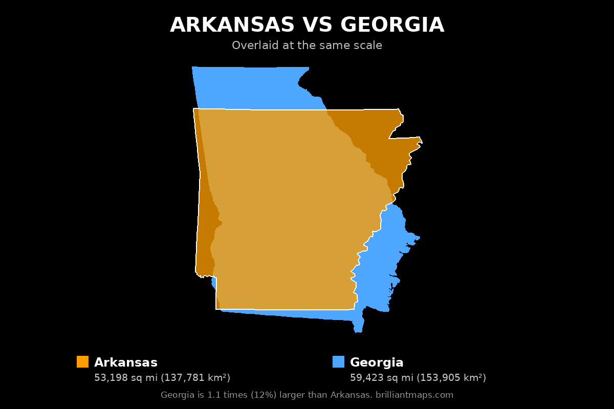 Arkansas vs Georgia Size Comparison Map