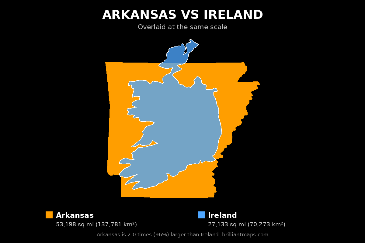 Arkansas vs Ireland Size Comparison Map