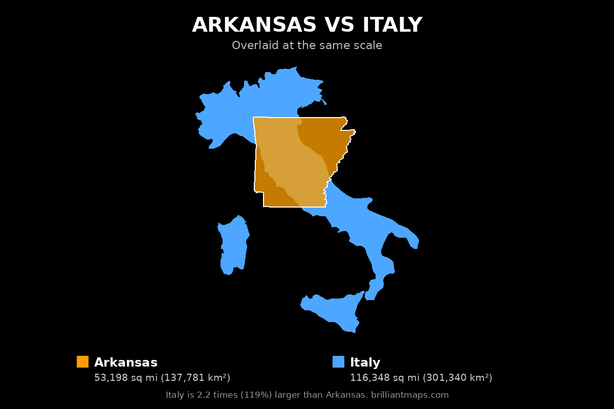 Arkansas vs Italy Size Comparison Map