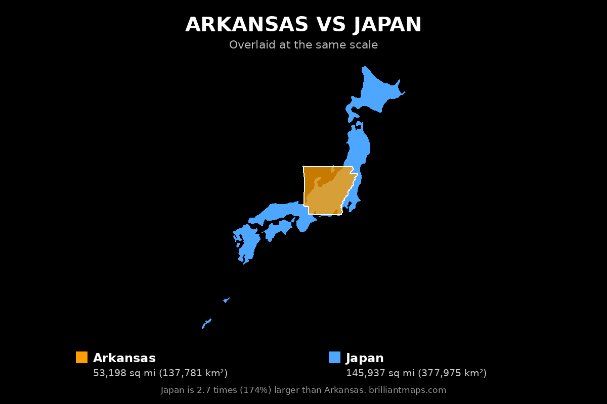 Arkansas vs Japan Size Comparison Map