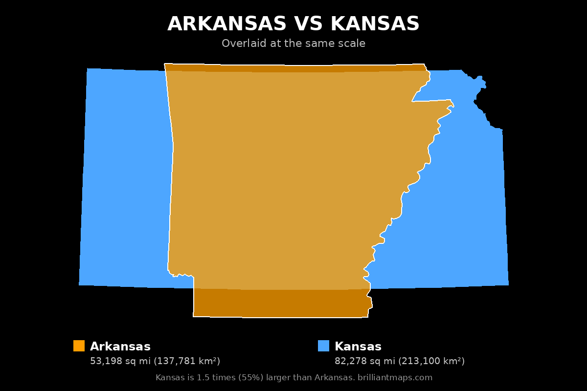 Arkansas vs Kansas Size Comparison Map