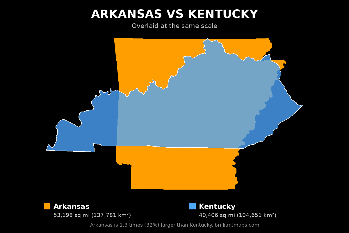 Arkansas vs Kentucky Size Comparison Map