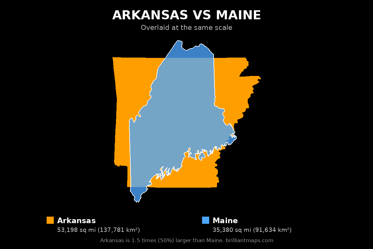 Arkansas vs Maine Size Comparison Map