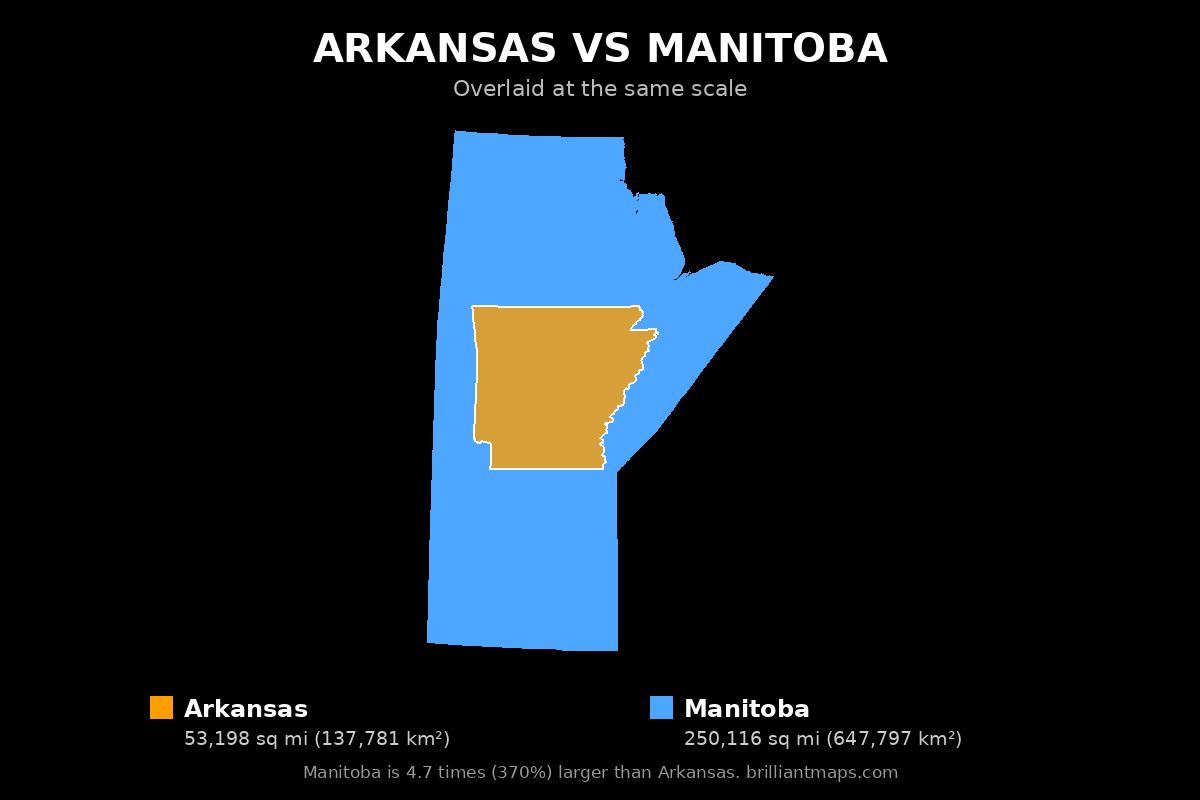 Arkansas vs Manitoba Size Comparison Map