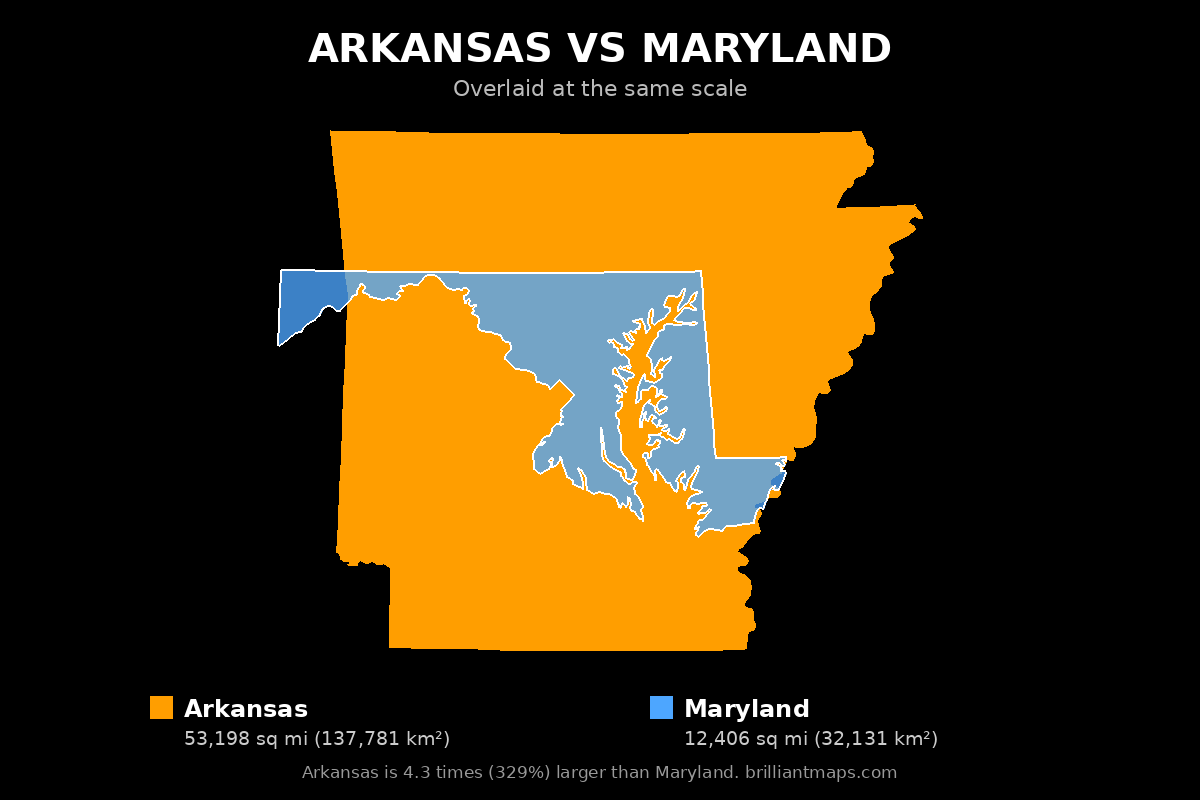 Arkansas vs Maryland Size Comparison Map