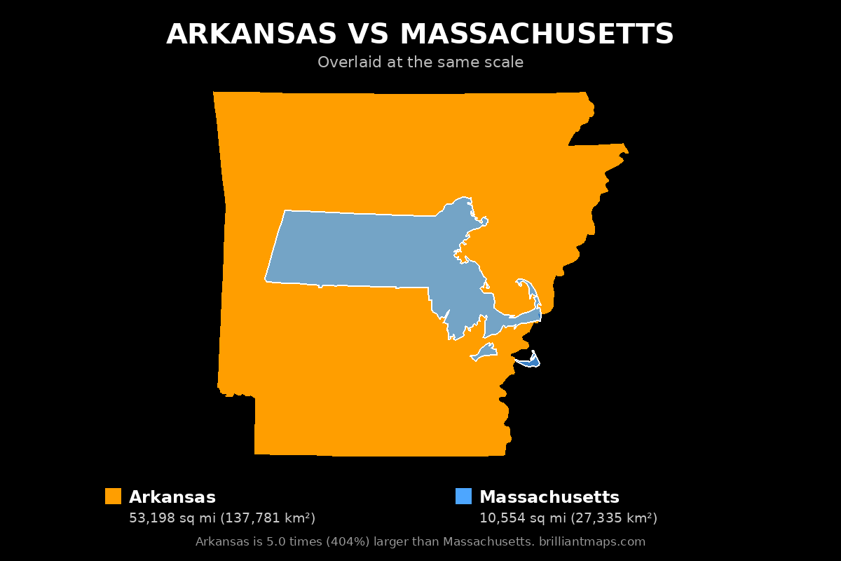 Arkansas vs Massachusetts Size Comparison Map