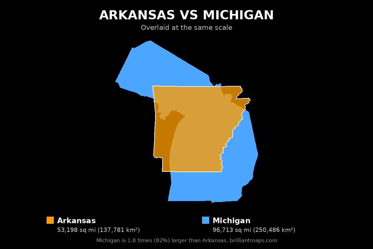 Arkansas vs Michigan Size Comparison Map