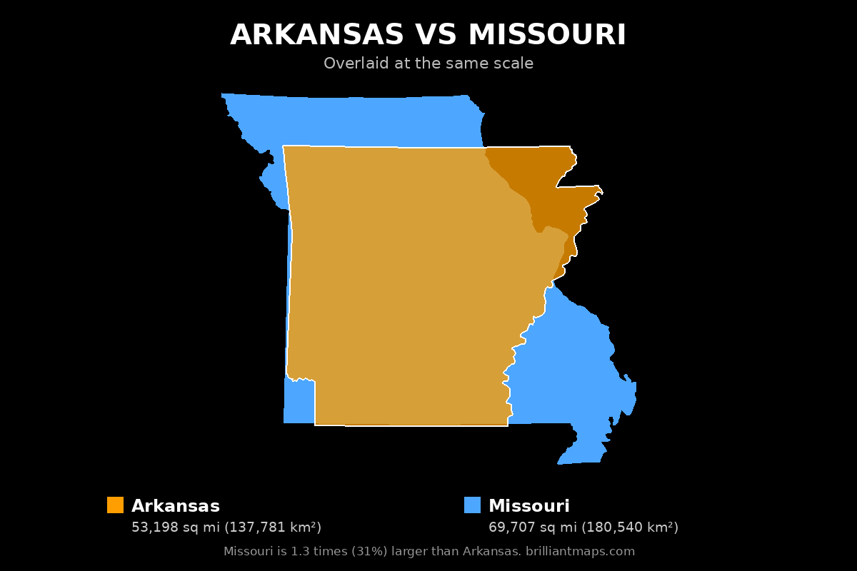 Arkansas vs Missouri Size Comparison Map
