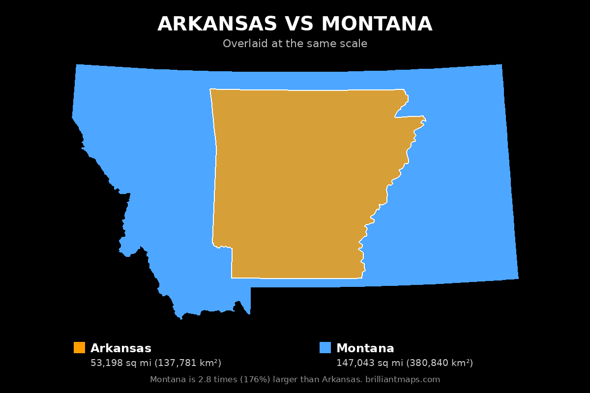 Arkansas vs Montana Size Comparison Map
