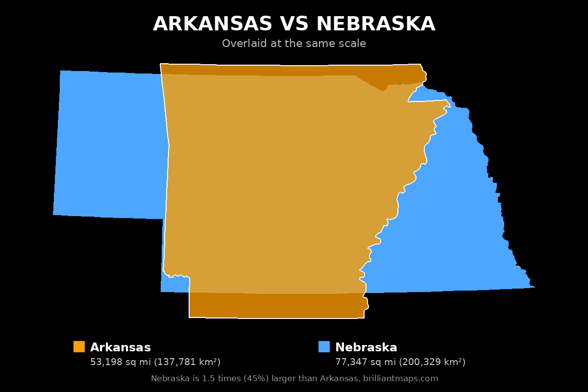 Arkansas vs Nebraska Size Comparison Map