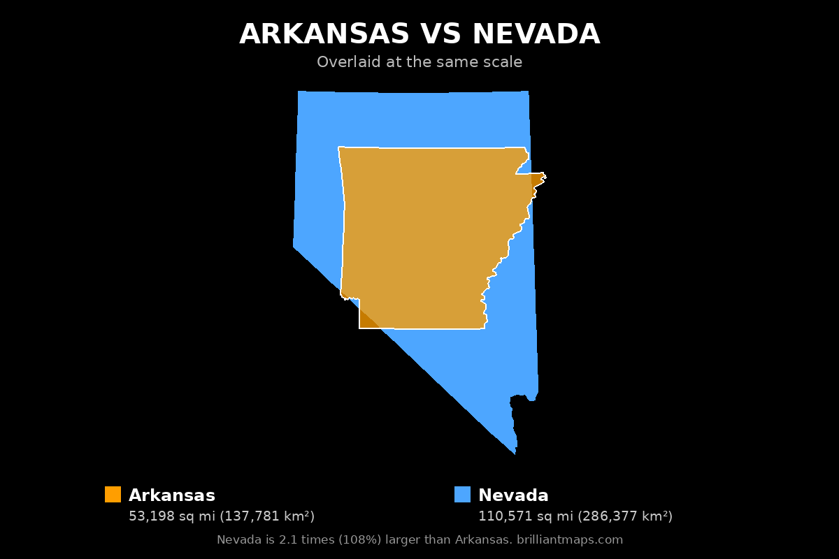 Arkansas vs Nevada Size Comparison Map