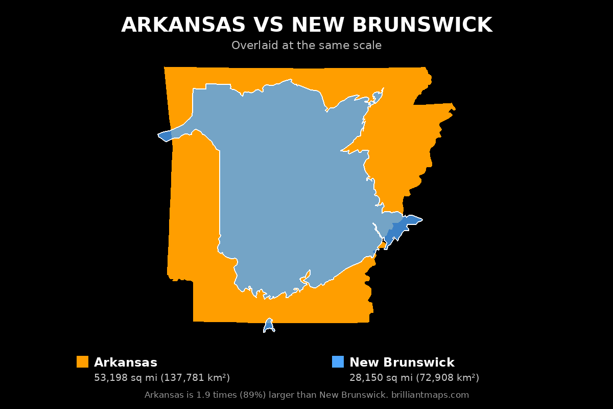 Arkansas vs New Brunswick Size Comparison Map