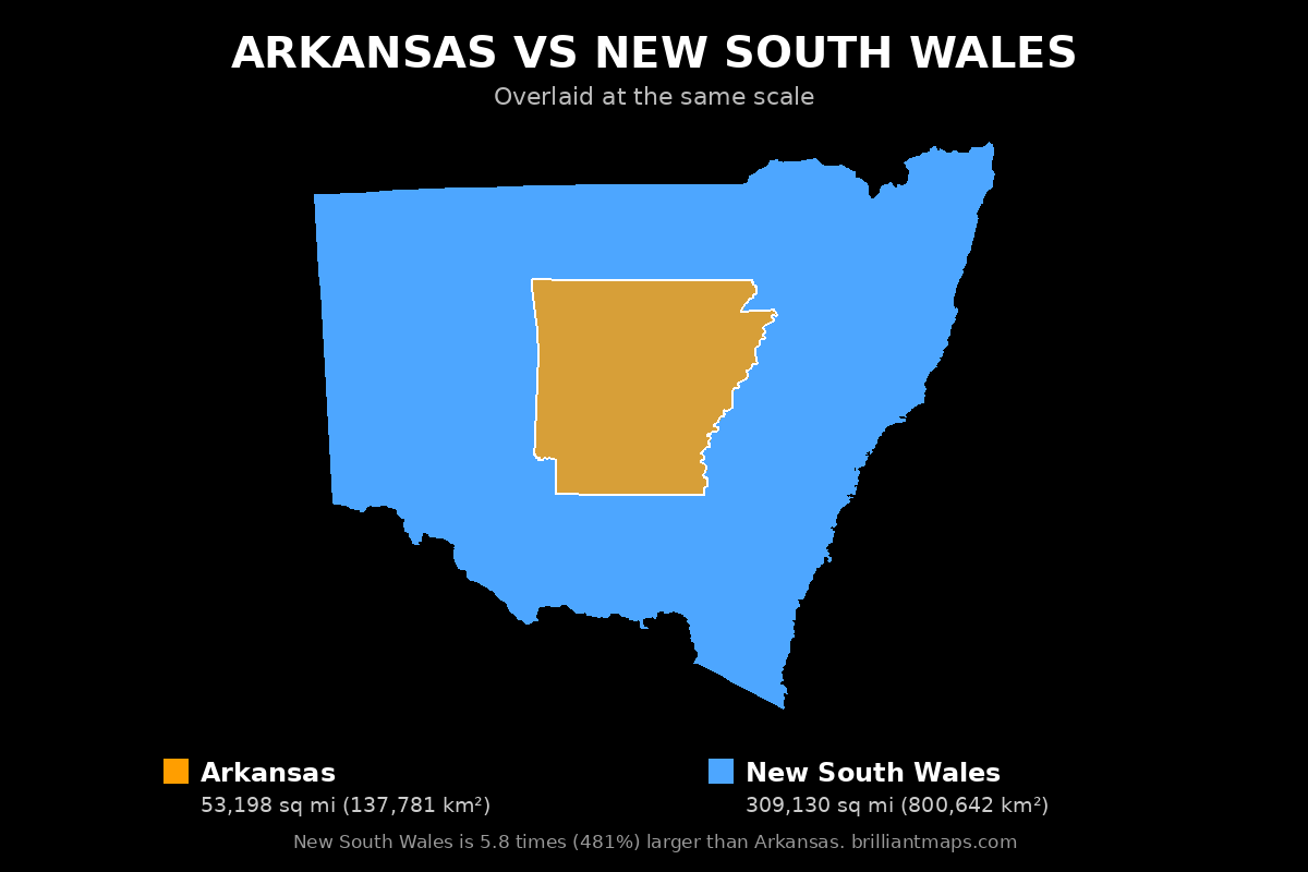 Arkansas vs New South Wales Size Comparison Map
