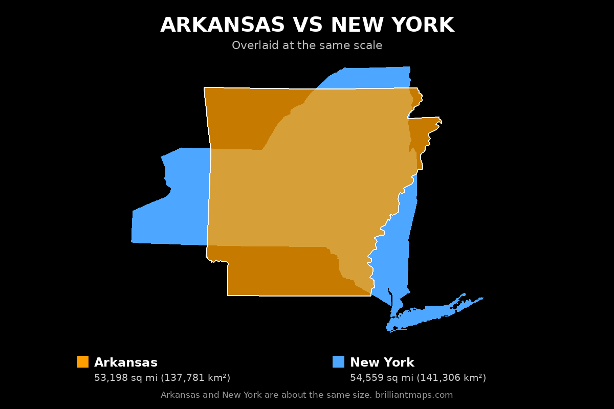 Arkansas vs New York Size Comparison Map